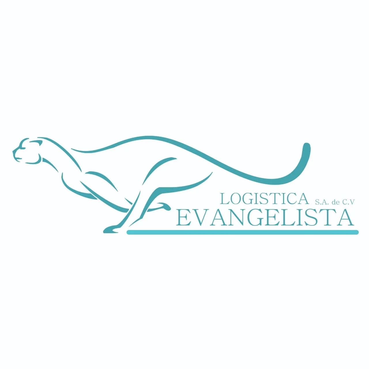 Logotipo histórico de Logística Evangelista con un guepardo turquesa